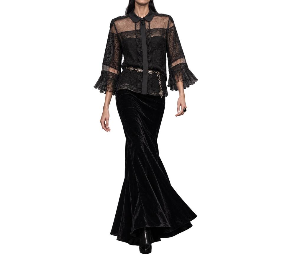 Roberto Cavalli Class Sheer Black Blouse Mesh Glitter Tie Collar IT 40 US 4